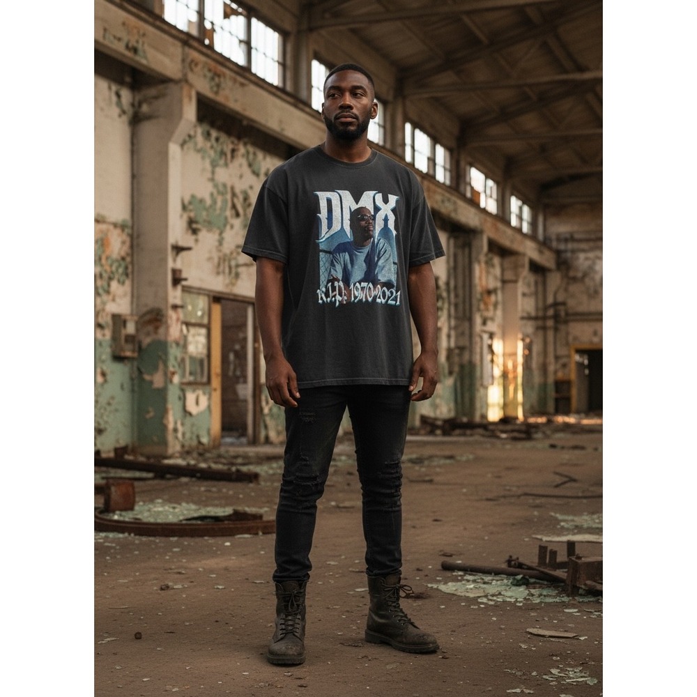 DMX Graphic T-Shirt Mens Vintage Style Axid Wash Black Hip Hop Band Tee